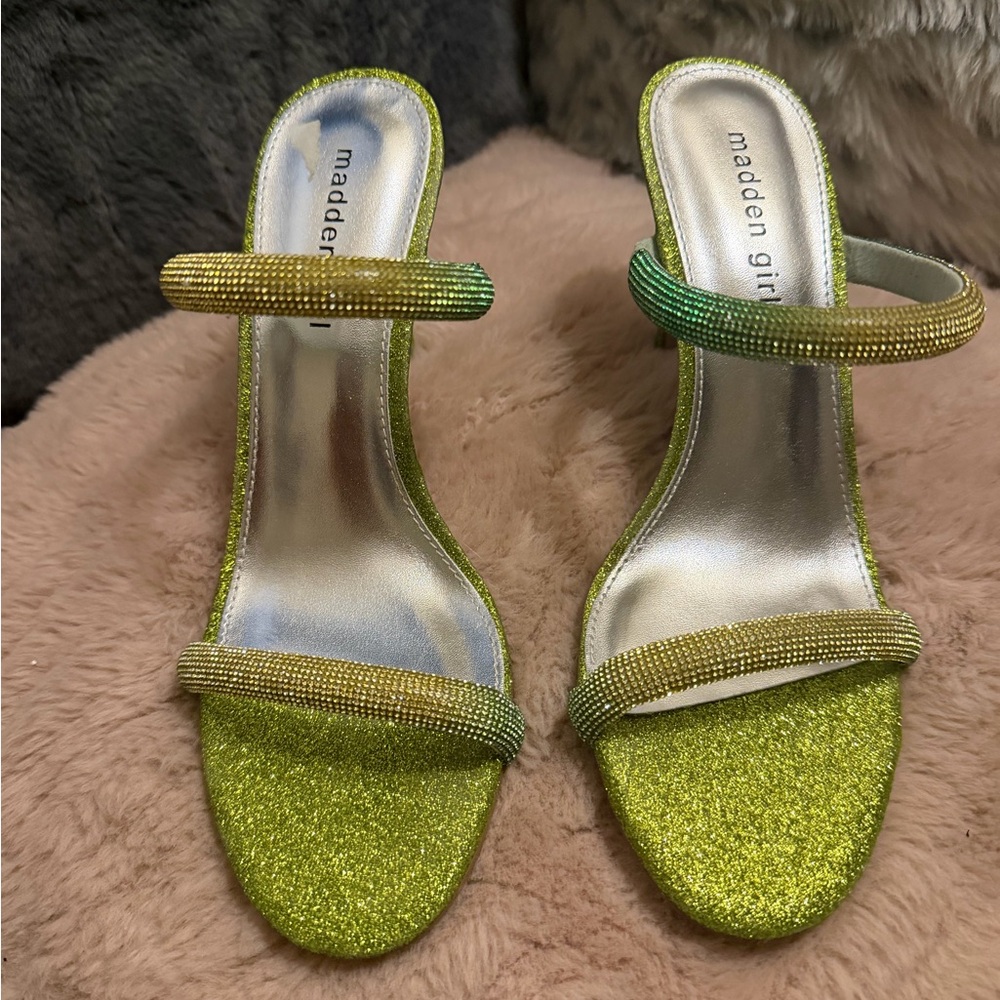 Madden Girl Green Glitter Heels Size 8